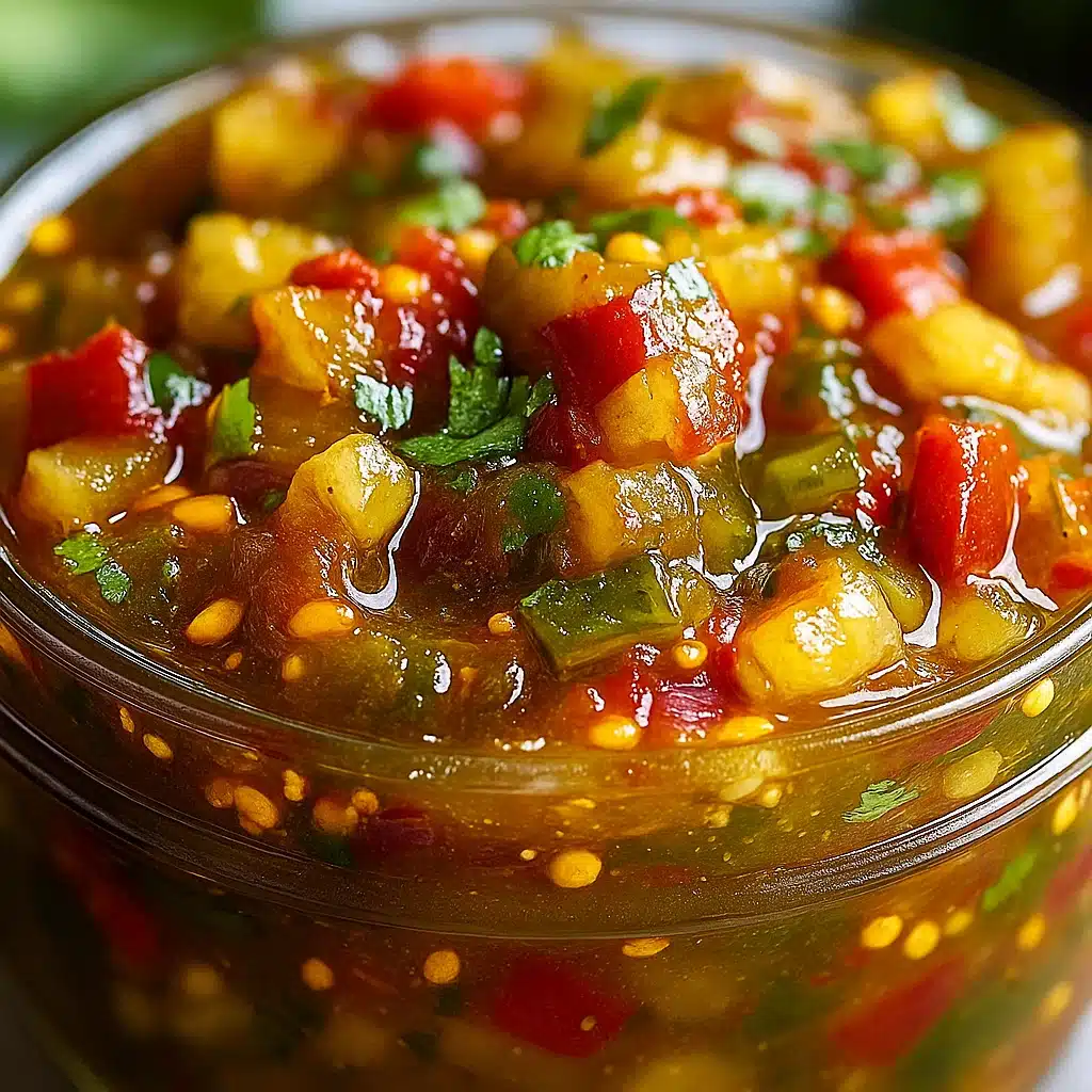 Homemade sweet and spicy pickle relish in glass jars with fresh vegetables and spices on wooden cutting board