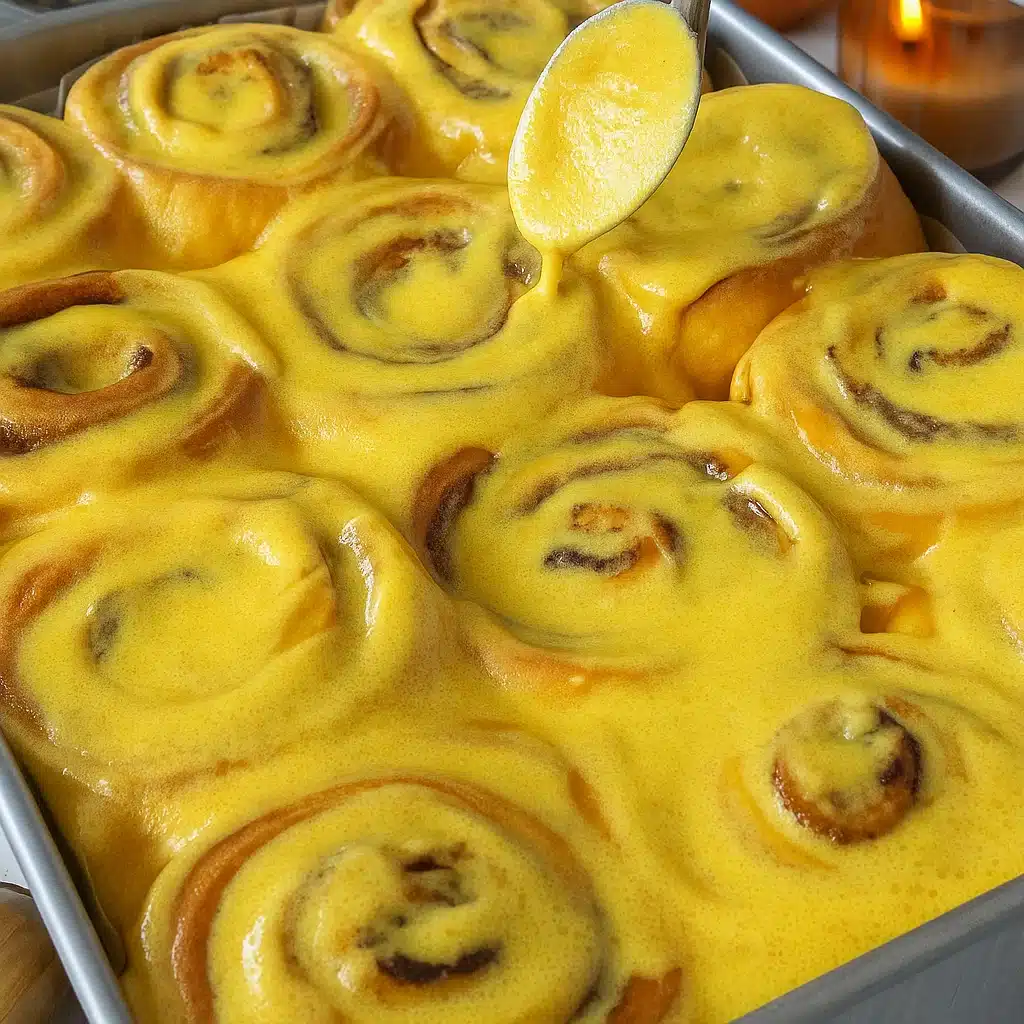 Homemade pumpkin pie cinnamon rolls with cream cheese frosting, showing swirled layers of spiced pumpkin filling