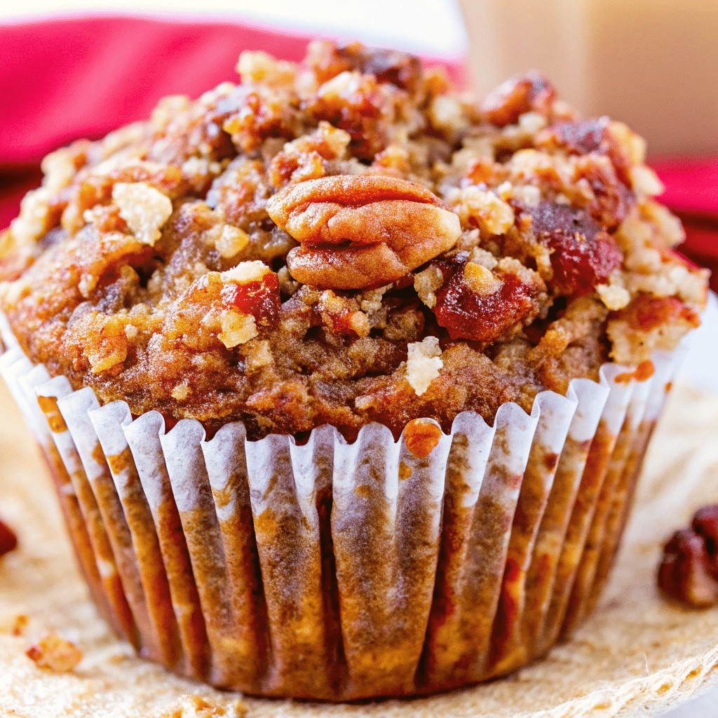 Golden-brown pumpkin pecan muffins with crunchy pecan topping arranged on a wire cooling rack, perfect for fall baking