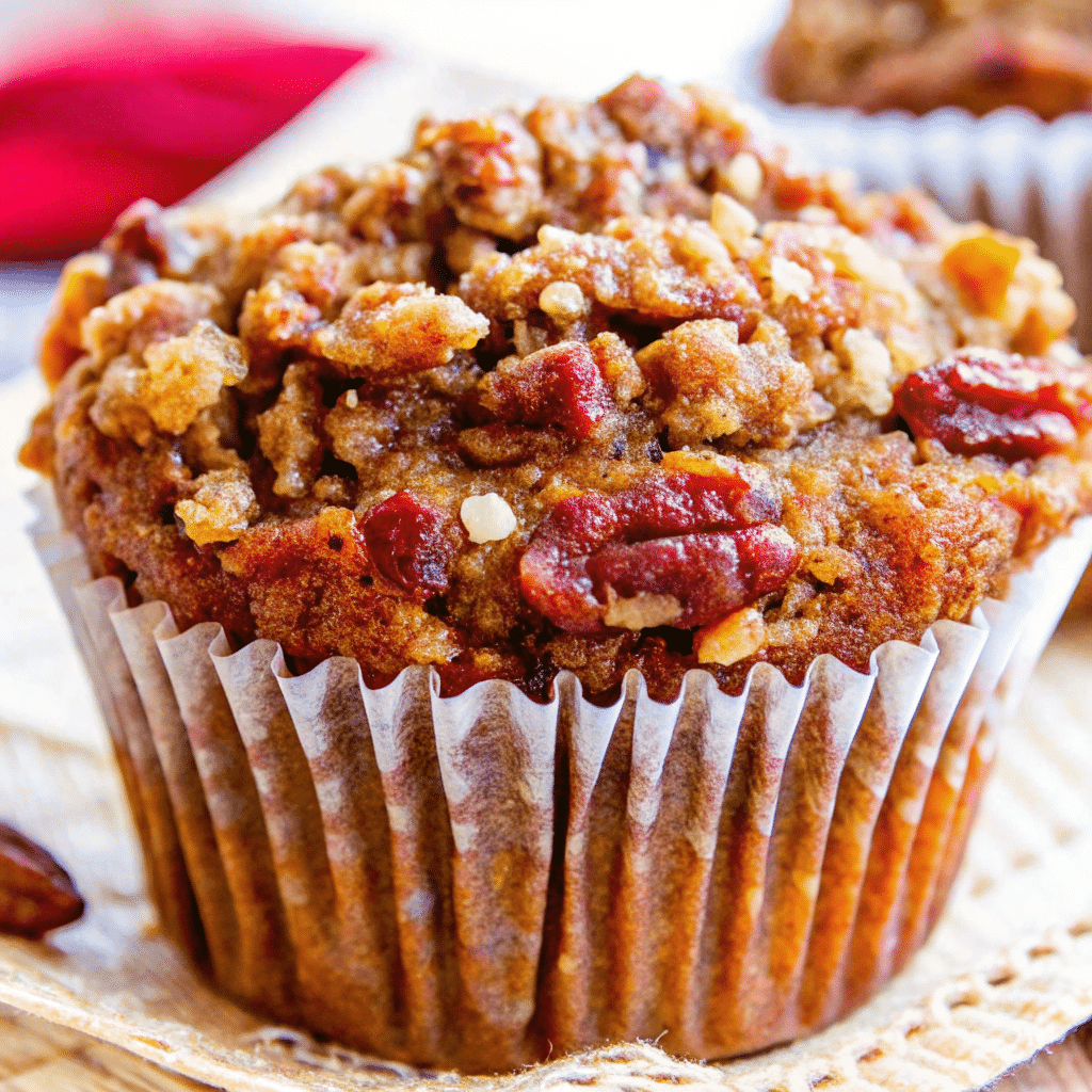 Golden-brown pumpkin pecan muffins with crunchy pecan topping arranged on a wire cooling rack, perfect for fall baking