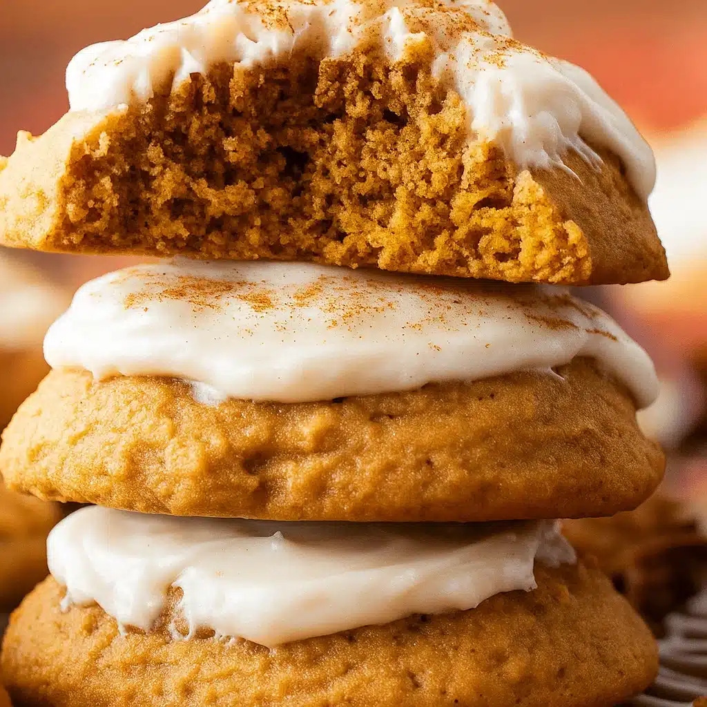golden-brown soft pumpkin cookies with a tender, cake-like texture, arranged on a white plate with fall leaves in the background.golden-brown soft pumpkin cookies with a tender, cake-like texture, arranged on a white plate with fall leaves in the background.